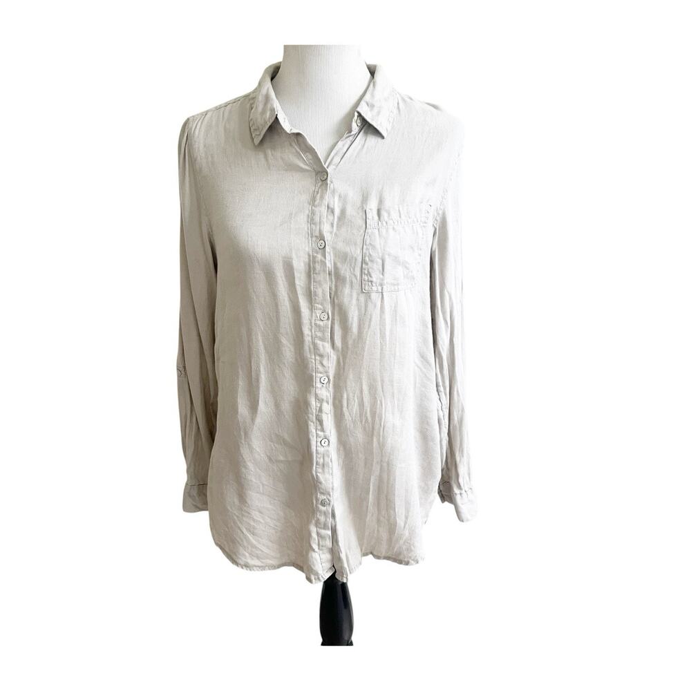 JNY Jones New York Women’s Linen Button Down Shirt Tan Sz Medium Beach Coastal